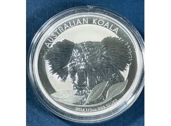 2014 AUSTRALIAN 50 CENTS 1/2 OZ .999 FINE SILVER KOALA COIN - BU- IN CAPSULE