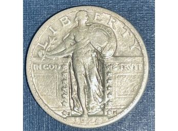 1924-D STANDING LIBERTY SILVER QUARTER COIN -SEMI-KEY DATE - VF