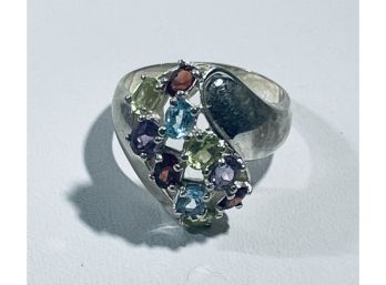STERLING SILVER CLUSTER STONE RING - SIZE 8