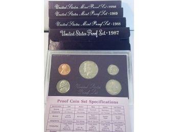 LOT (4) UNITED STATES PROOF SETS IN ORIGINAL BOXES- INCLUDES: 1987, 1988, 1989 & 1990