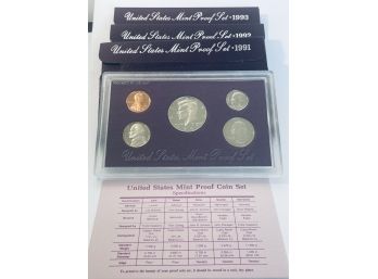 LOT (3) UNITED STATES PROOF SETS IN ORIGINAL BOXES- INCLUDES: 1991, 1992 & 1993