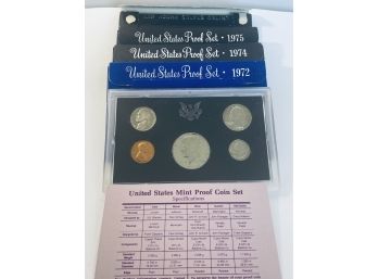 LOT (4) UNITED STATES PROOF SETS IN ORIGINAL BOXES- INCLUDES: 1972, 1974, 1975 & 1976