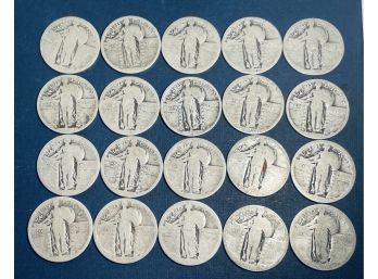 LOT (20) 90 SILVER STANDING LIBERTY QUARTERS - $5 FACE VALUE - NO DATES!