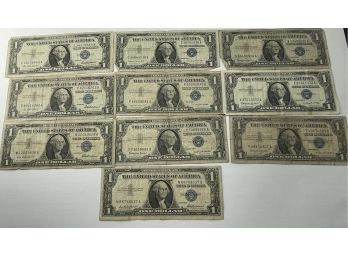 LOT (10) $1 ONE DOLLAR SILVER CERTIFICATES - 1957, 1957A & 1957B SERIES