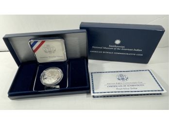 SMITHSONIAN NATIONAL MUSEUM OF THE AMERICAN INDIAN- AMERICAN BUFFALO COMMEMORATIVE SILVER PROOF DOLLAR COIN