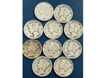 LOT (10) MERCURY SILVER DIME COINS - GREAT MIX!