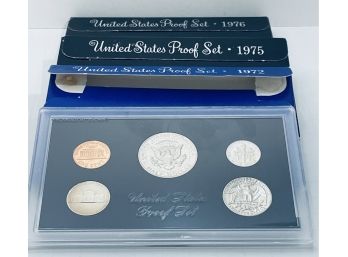 LOT (3) UNITED STATES PROOF SETS IN ORIGINAL BOXES- INCLUDES: 1972, 1975 & 1976