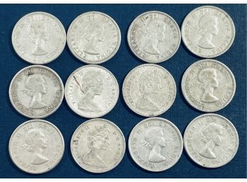 LOT (12) CANADIAN DIME SILVER COINS - .800 SILVER - $1.20 FACE VALUE