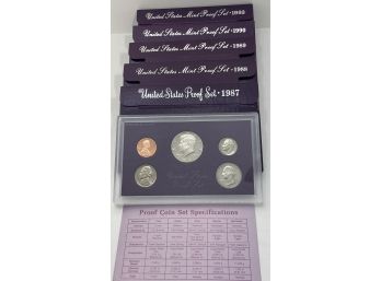LOT (5) UNITED STATES PROOF SETS IN ORIGINAL BOXES- INCLUDES: 1987, 1988, 1989, 1990 & 1993