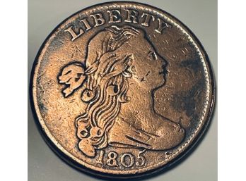 1805 DRAPED BUST LARGE ONE CENT COIN - IMPROPERLY CLEANED