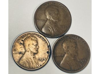LOT (3) 1925, 1925-D & 1925-S LINCOLN WHEAT CENT PENNY COINS