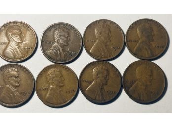 LOT (8) 1934, 1934-D, 1935, 1935-D, 1935-S, 1936, 1936-D & 1936-S LINCOLN WHEAT CENT PENNY COINS