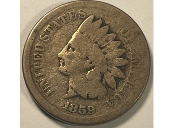 1859 VAR. 1 INDIAN HEAD CENT PENNY COIN - COPPER - KEY DATE