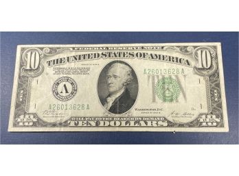 1928-B $10 FEDERAL RESERVE NOTE  BOSTON 'GOLD ON DEMAND' CLAUSE