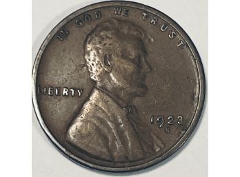 1923-S LINCOLN WHEAT CENT PENNY COIN - SEMI-KEY