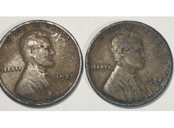 LOT (2) 1923 & 1924 LINCOLN WHEAT CENT PENNY COINS