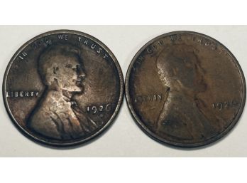 LOT (2) 1926 & 1926-D LINCOLN WHEAT CENT PENNY COINS