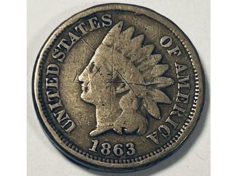1863 VAR. 2 INDIAN HEAD CENT PENNY COIN -KEY DATE