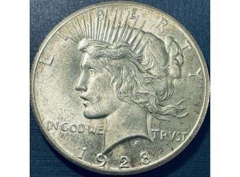 1928 PEACE SILVER DOLLAR COIN -AU-50 -  RARE KEY DATE! BEAUTIFUL COIN