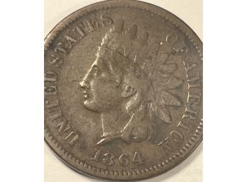 1864 VAR. 2 INDIAN HEAD CENT PENNY COIN - BROWN- KEY DATE