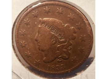 1833 LIBERTY HEAD LARGE CENT COIN - IMPROPERLY CLEANED