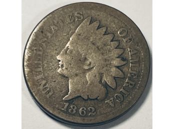 1862 VAR. 2 INDIAN HEAD CENT PENNY COIN - KEY DATE
