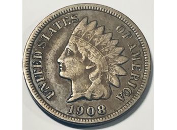 1908-S INDIAN HEAD CENT PENNY COIN - F-12 - RARE KEY DATE!