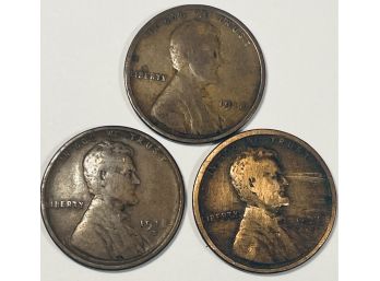 LOT (3) 1918, 1918-D & 1918-S LINCOLN WHEAT CENT PENNY COINS