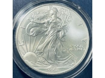 1998 UNITED STATES SILVER AMERICAN EAGLE SILVER COIN  - ONE OZT. .999 FINE SILVER ROUND - IN PLASTIC CAPSULE