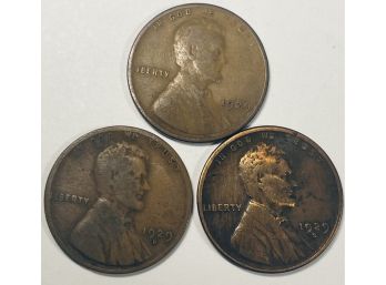 LOT (3) 1929, 1929-D & 1929-S LINCOLN WHEAT CENT PENNY COINS