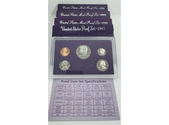 LOT (4) UNITED STATES PROOF SETS IN ORIGINAL BOXES- INCLUDES: 1987, 1988, 1990 & 1993