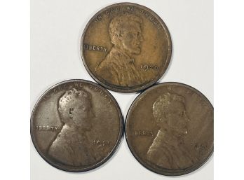 LOT (3) 1920, 1920-D & 1920-S LINCOLN WHEAT CENT PENNY COINS