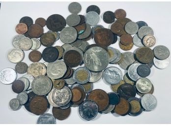 ECLECTIC MIXED LOT OF FOREIGN CURRENCY - OVER 100 COINS - SOME OVER 100 YEARS OLD!  - SEE PICTURES!