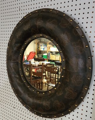 Round Patterned Leather Mirror