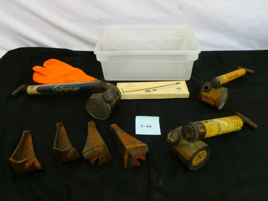 Nice Vintage Lot  - 3 Bug Sprayers, Cast Iron Furniture Legs, Gun Cleaner And More!!