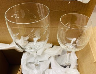 8 Tall And 4 Smaller Wine Glasses...pretty Floral Etching