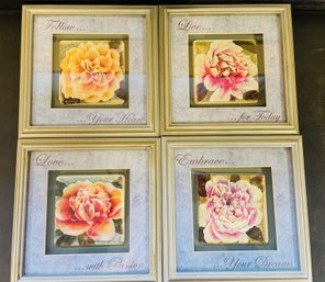 4 Colorful Floral Decorator Framed Prints And 2 Black & White Tulip Prints