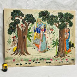 Large 40 Inch Modern Ragamala Indian Painting On Fabric
