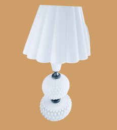 Vintage White Milk Glass Lamp With Scalloped Plastic Shade