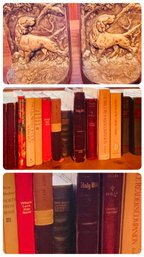 Collection Of Books And Book Ends - Some Leather Bound.  Some From The 60's