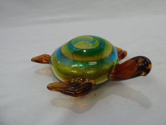 Glittery Blown Glass Turtle Figurine