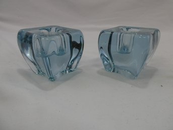 (Lot Of 2) Heavy Crystal Glass Candleholders