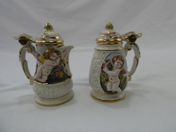 (Lot Of 2) Covered Capodimonte Containers - Perhaps More Decorative Than Functional