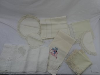Lot Of Linens And Embroidered Items - Approximately 10 Pieces