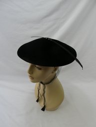 Vintage Black Hat With Long Silver Gloves / Adjustable Hat Size