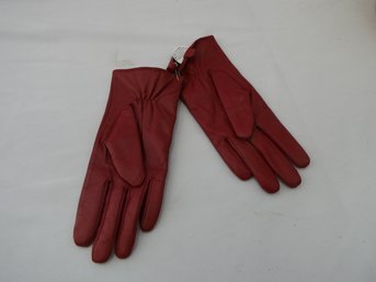 Pair Of Womens Red Leather Gloves / Size S/M