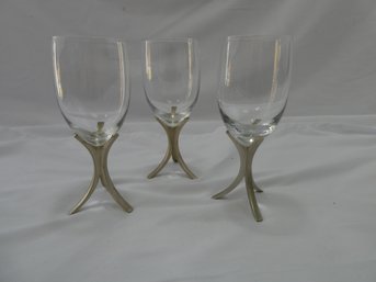 (Lot Of 3) Unusual Fostoria Wine Glasses With Metal Bases