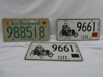 (Lot Of 3) License Plates - Pair Of CT Antique And One New Hampshire