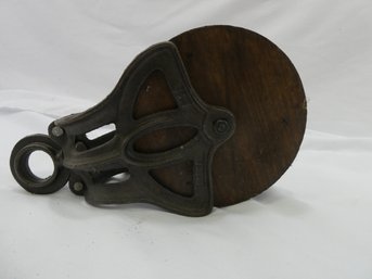 Industrial Pulley With Wooden Wheel For Decor (doesn't Spin)