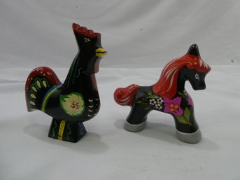 (Lot Of 2) Handpainted Russian Figurines - Horse And Rooster